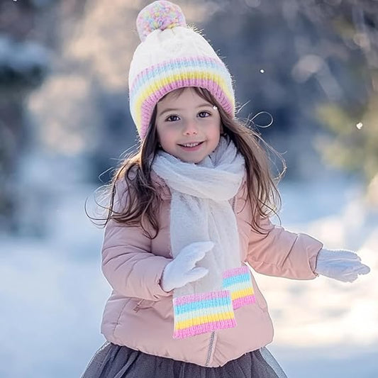 Toddler Winter Hat and Toddler Scarf: Rainbow Beanie Kids with Kids Scarf Soft and Warm, Girls Winter Hats for Kids Ages 3-8, Fashion Girls Accessories