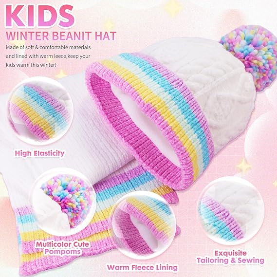 Toddler Winter Hat and Toddler Scarf: Rainbow Beanie Kids with Kids Scarf Soft and Warm, Girls Winter Hats for Kids Ages 3-8, Fashion Girls Accessories