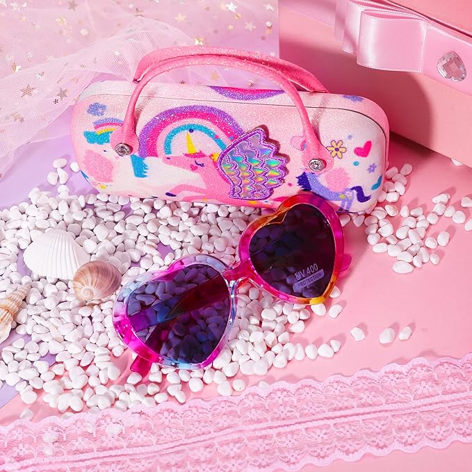 Sunglasses for Girls, Baby Kids Polarized Sunglass with Case, Unicorn Heart Glasses UV400 Protection Plastic Frame