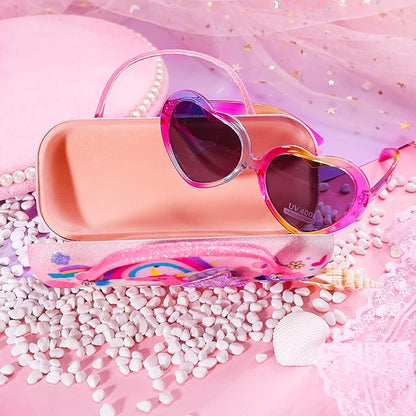 Sunglasses for Girls, Baby Kids Polarized Sunglass with Case, Unicorn Heart Glasses UV400 Protection Plastic Frame