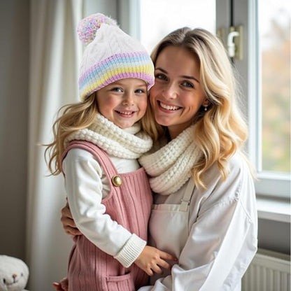 Toddler Winter Hat and Toddler Scarf: Rainbow Beanie Kids with Kids Scarf Soft and Warm, Girls Winter Hats for Kids Ages 3-8, Fashion Girls Accessories